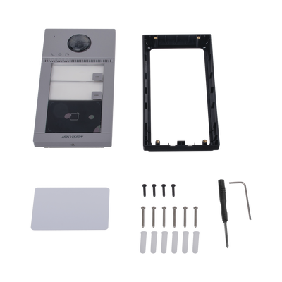 Videoportero IP (IP65 + IK08) con Llamada y apertura desde APP Hik-Connect / Soporta 2 Departamentos / PoE Estandar / Interfaz WEB para configuración / 2 puertas