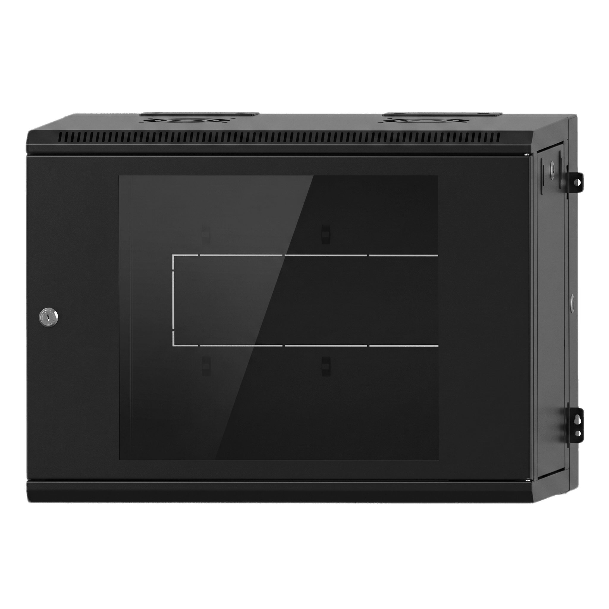 Gabinete Rack / 9U / Montaje en Pared / Puerta de Cristal Templado / Carga 80 kg / Abatible 120° / Ventilación 120 mm / Acero Calibres 18-22 — LINKEDPRO · SKU SR-19-09-GAPV5