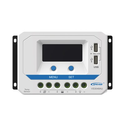 Controlador Solar PWM / 30A / 12/24V/36/48V / Doble USB / Pantalla LCD / Tierra Positivo Común