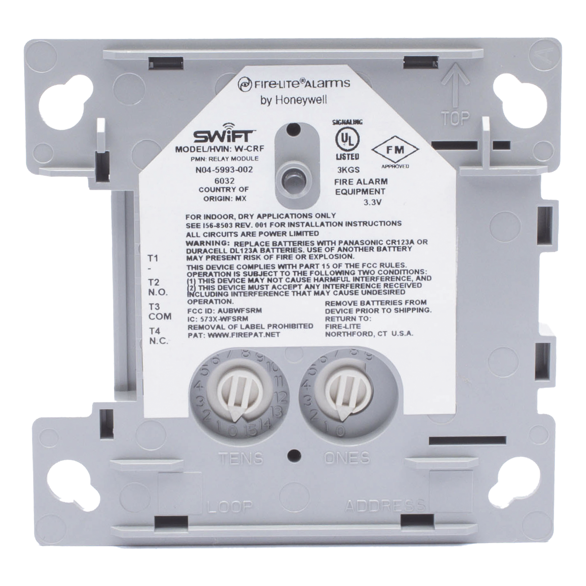 Módulo de relé inalámbrico direccionable con 2 contactos Forma C, red de malla SWIFT, para paneles Fire-Lite