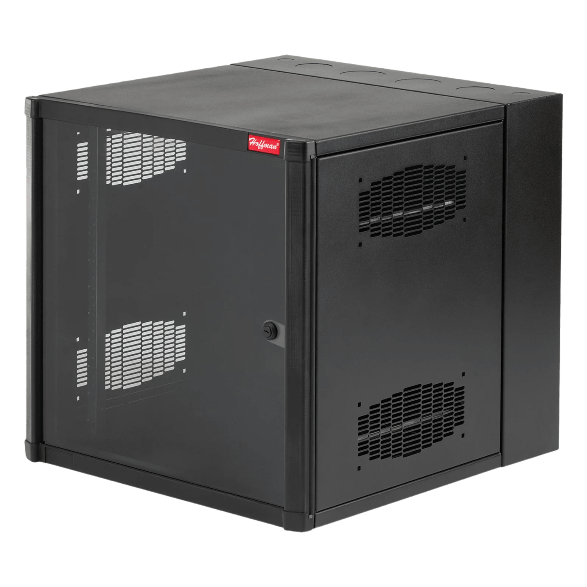 Gabinete AccessPlus de 12 UR Montaje en Pared de 19in, Rieles Numerados y Roscados #10-32, Puerta con Ventana de Seguridad, 600 mm de Ancho, 762 mm de Profundidad, 12 UR, Color Negro — HOFFMAN · SKU EWMW242430
