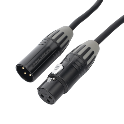 Cable XLR | 3 polos | Conector Hembra-Macho | Serie M | Carcasa Negra | Contactos Dorados | Ideal para Microfonía | Longitud 3m