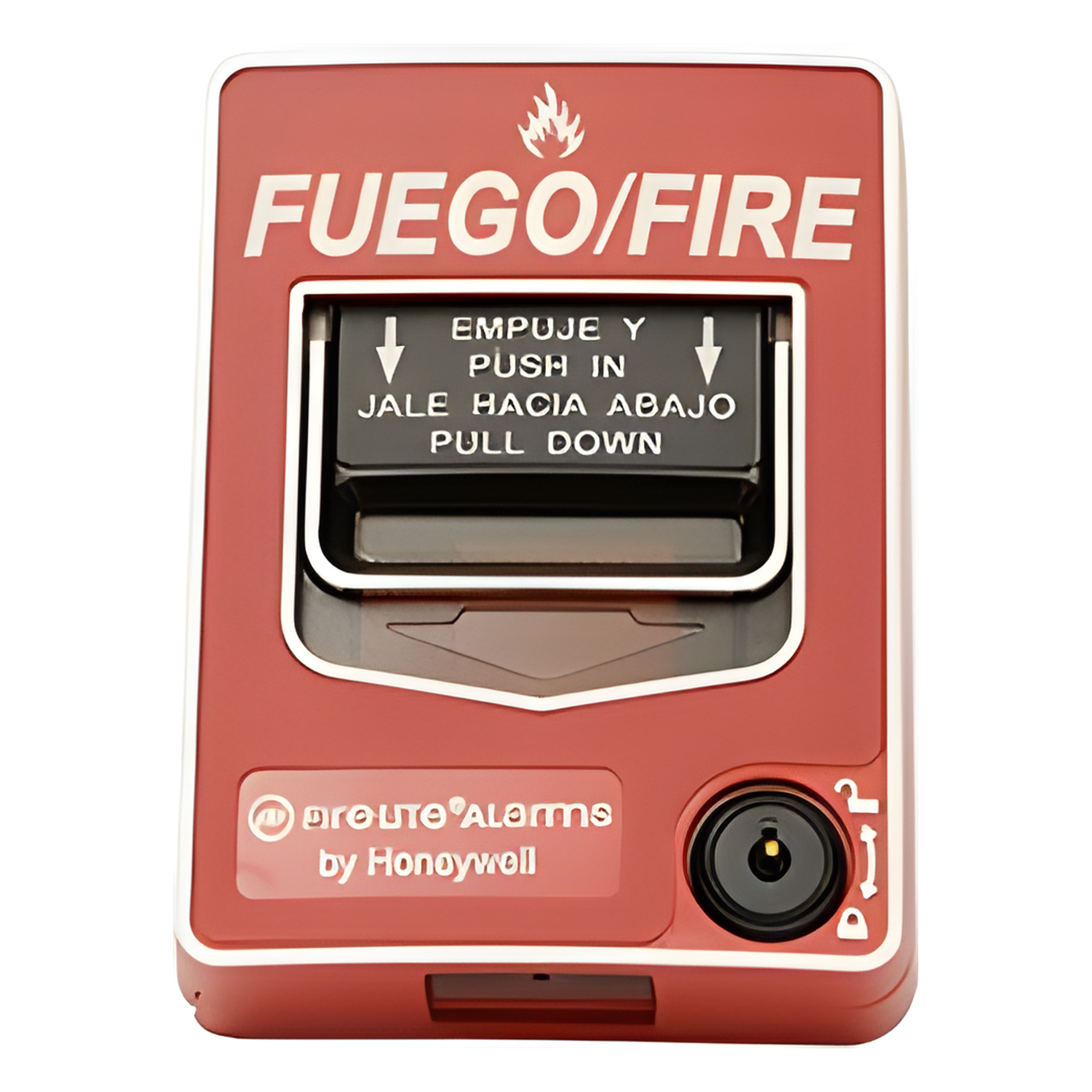 Estación manual de doble acción contra incendio, convencional, rotulado bilingüe FIRE/FUEGO y reset con llave — FIRE-LITE · SKU BG-12LSP