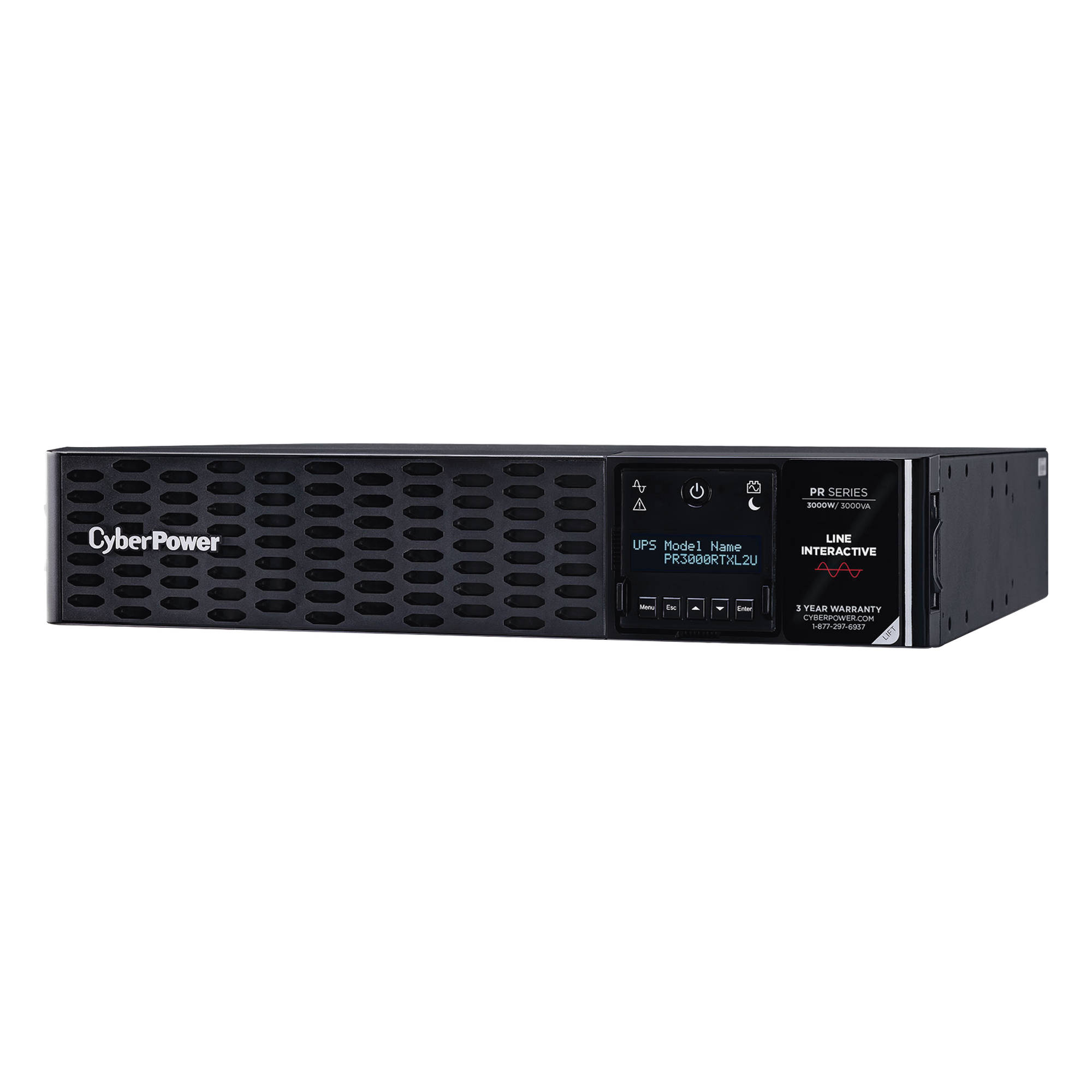 UPS de 3000 VA/3000 W, Topología Línea Interactiva, Entrada 120 Vca NEMA L5-30P, Onda Senoidal Pura, Torre o Rack de 2 UR, Con 8 Tomas 5-20R y 1 L5-30R