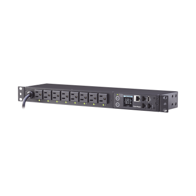PDU Switchable por Toma, Para Distribución de Energía, Entrada 120 Vca NEMA 5-15P, Con 8 Salidas NEMA 5-15R, Horizontal 19in, 1UR