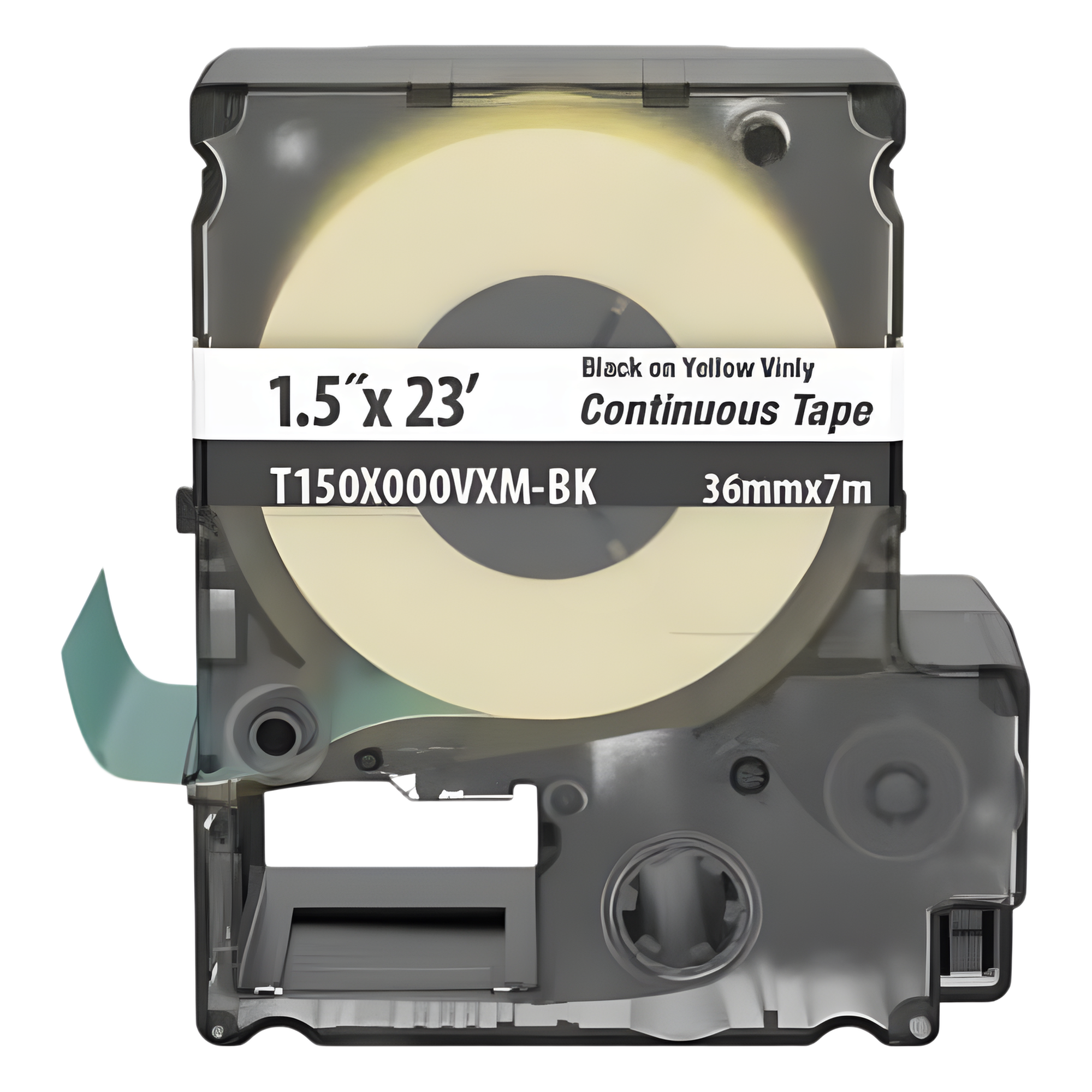 Casete de Etiquetas de Vinilo de Cinta Continua, Color Negro Sobre Amarillo, Uso Interior/Exterior, 36 mm de Ancho x 7 Metros (22.97 Pies) de Largo — PANDUIT · SKU T150X000VXM-BK