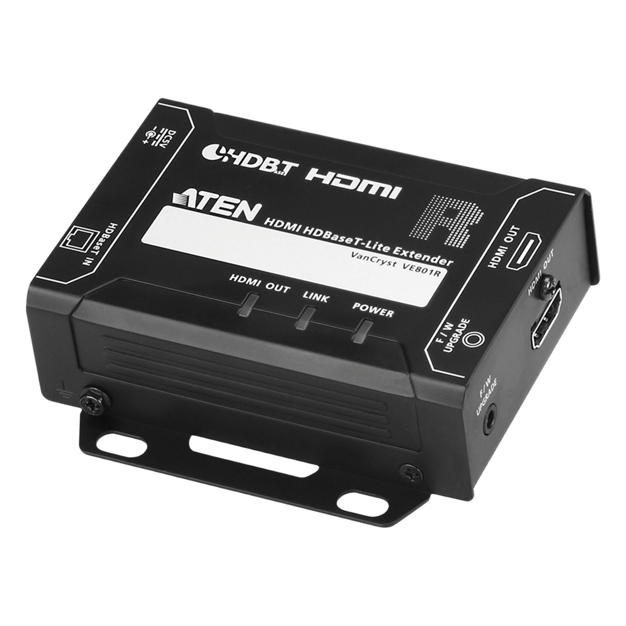 Receptor HDMI HDBaseT-Lite | Hasta 4K a 40 m (Cat 5e/6) / 40 m (Cat 6a/ATEN 2L-2910 Cat6); 1080 p a 60 m (Cat 5e/6) / 70 m (Cat 6a/ATEN 2L-2910 Cat6) | HDBaseT Clase B · SKU VE801R