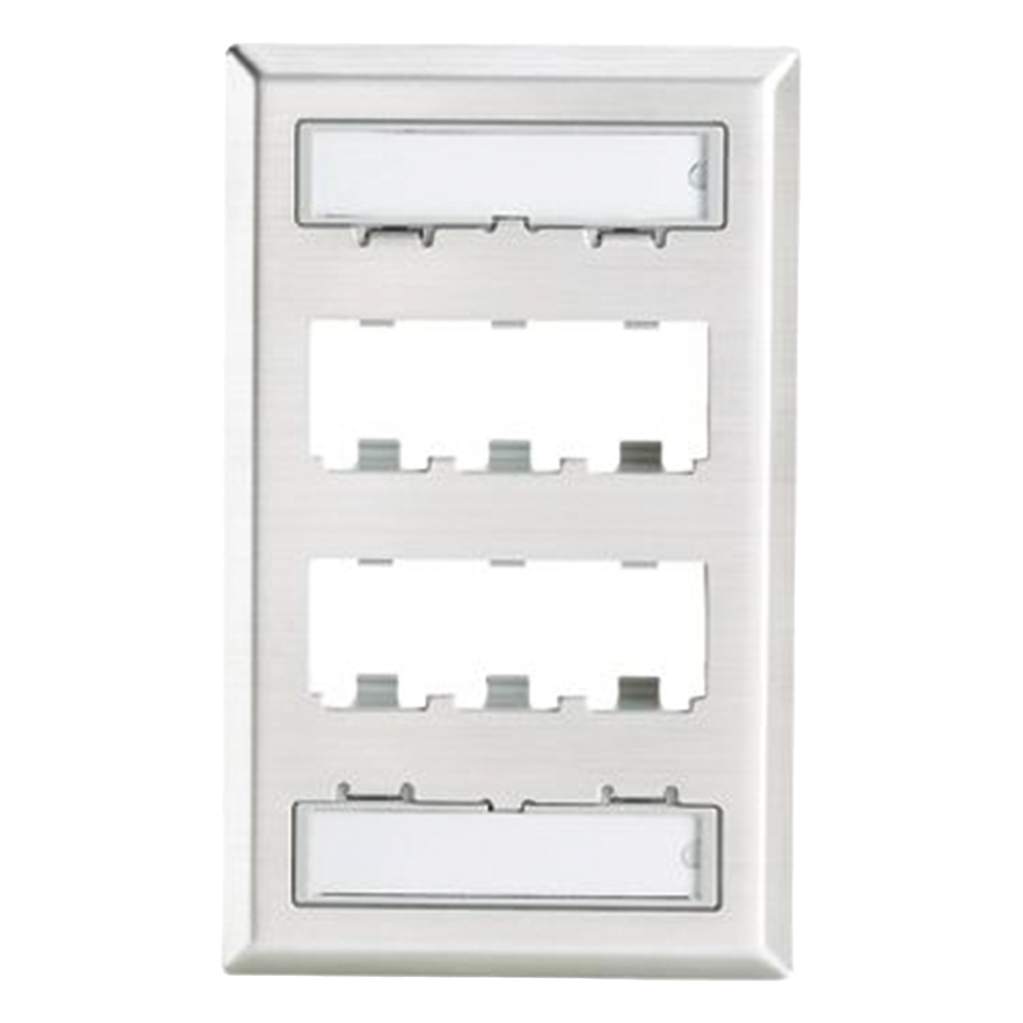 Placa de Pared Vertical, de Acero Inoxidable, Salida Para 6 Puertos Mini-Com, Con Espacios Para Etiquetas — PANDUIT · SKU CFPL6SY