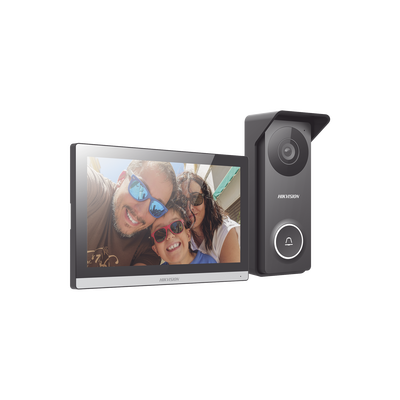 Kit de Videoportero Hibrido TurboHD con Pantalla LCD touch de 7" Wi-Fi / Frente de Calle para Exterior Metalico / 720p (1 Megapíxel )117° de Visión (Gran Angular) / Llamada a App Hik-Connect