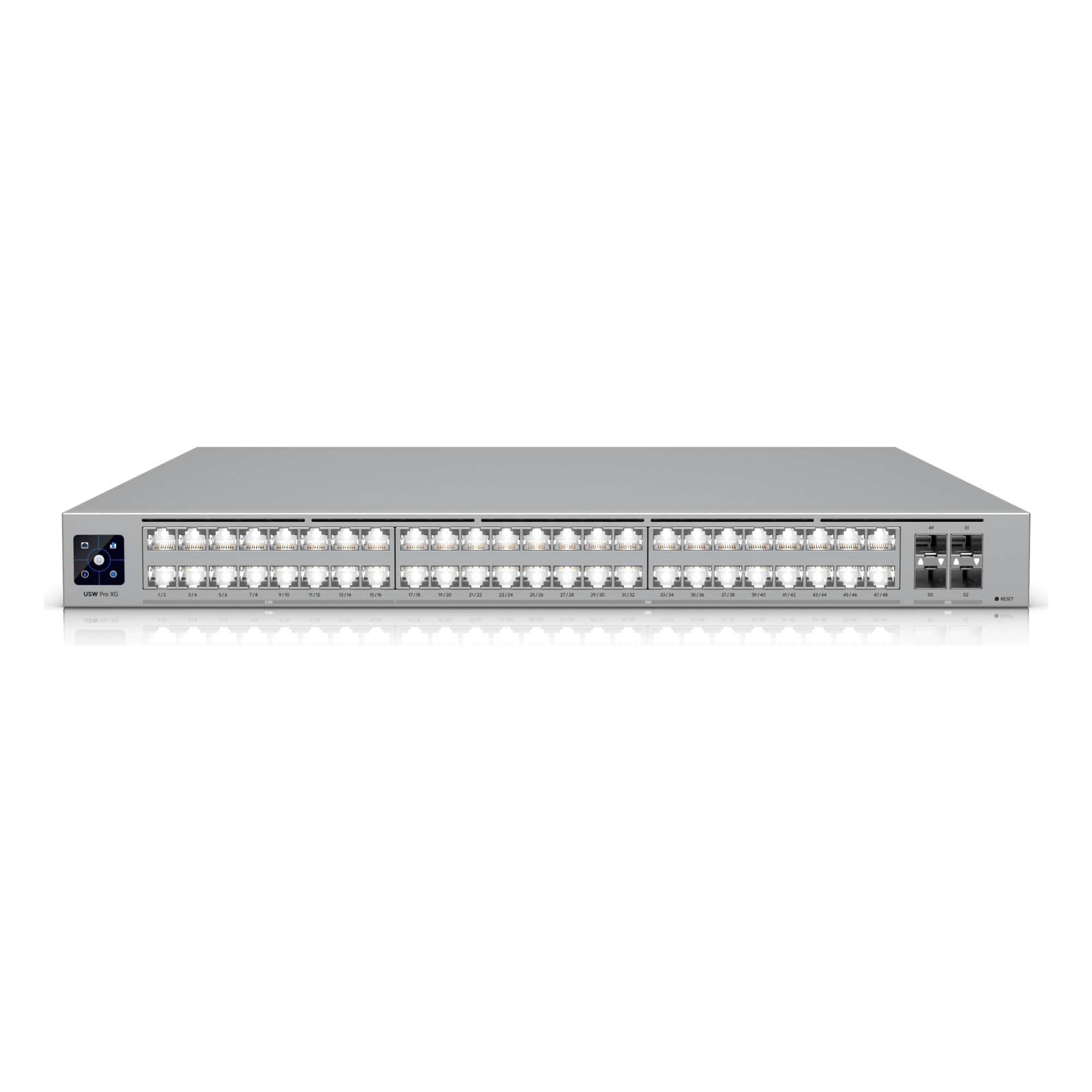 UniFi Switch USW-Pro-XG-48 / Capa 3 / 48 puertos (32 × 10 GbE, 16 × 2,5 GbE) + 4 puertos SFP28 25 G — UBIQUITI · SKU USW-PRO-XG-48