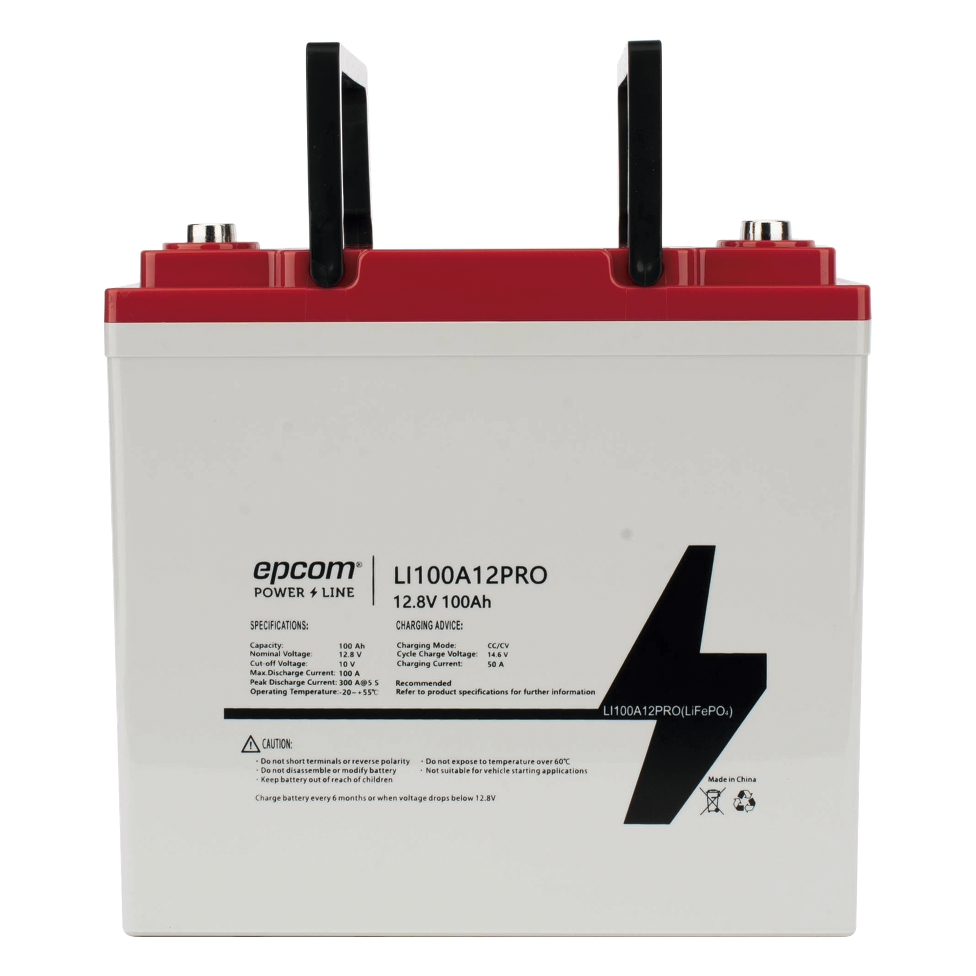 Batería de Litio Ciclo Profundo, 12.8 Vcc 100Ah LiFePO4 Válvula de Alivio, Solar, Marina, Máximo 100 A de Descarga — EPCOM POWER LINE BY RITAR · SKU LI100A12PRO
