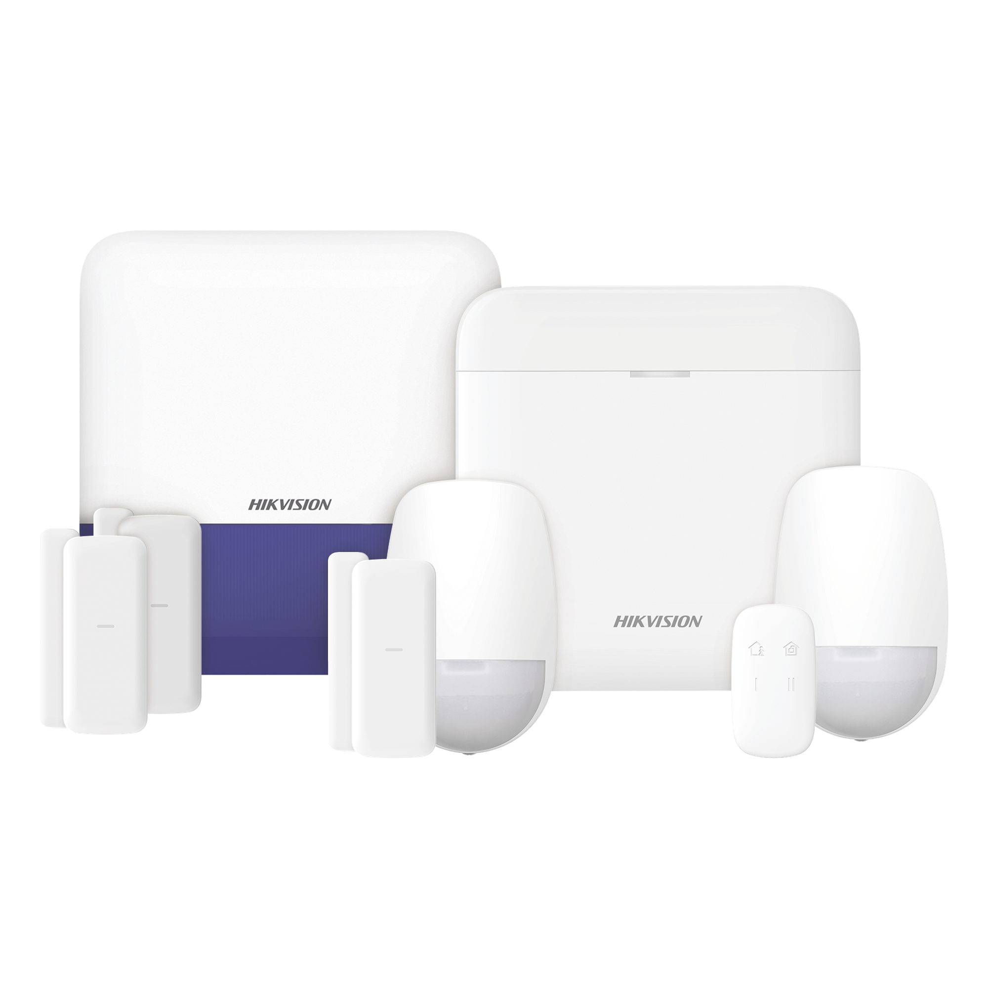(AX PRO) KIT de Alarma AX PRO con GSM (3G/4G) / Incluye: 1 Hub con bateria de respaldo / 2 Sensores PIR / 3 Contactos Magnéticos mini / 1 Control Remoto / 1 Sirena Inalambrica Exterior / WiFi / Compatible con Hik-Connect P2P — HIKVISION · SKU DS-PWA48-KSV2