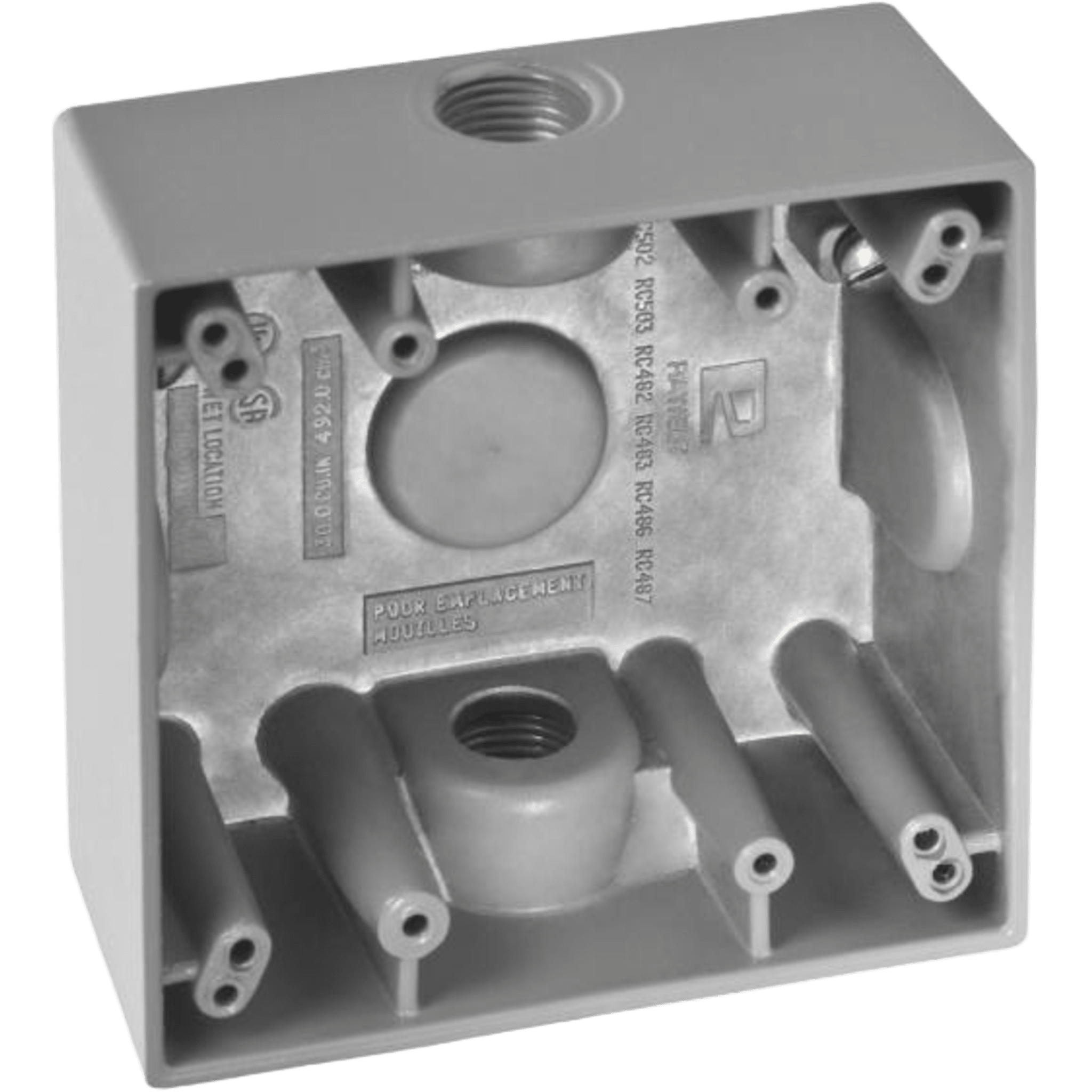 Caja Cuadra de 1/2" a Prueba de Intemperie/ Cuenta con 2 salidas.