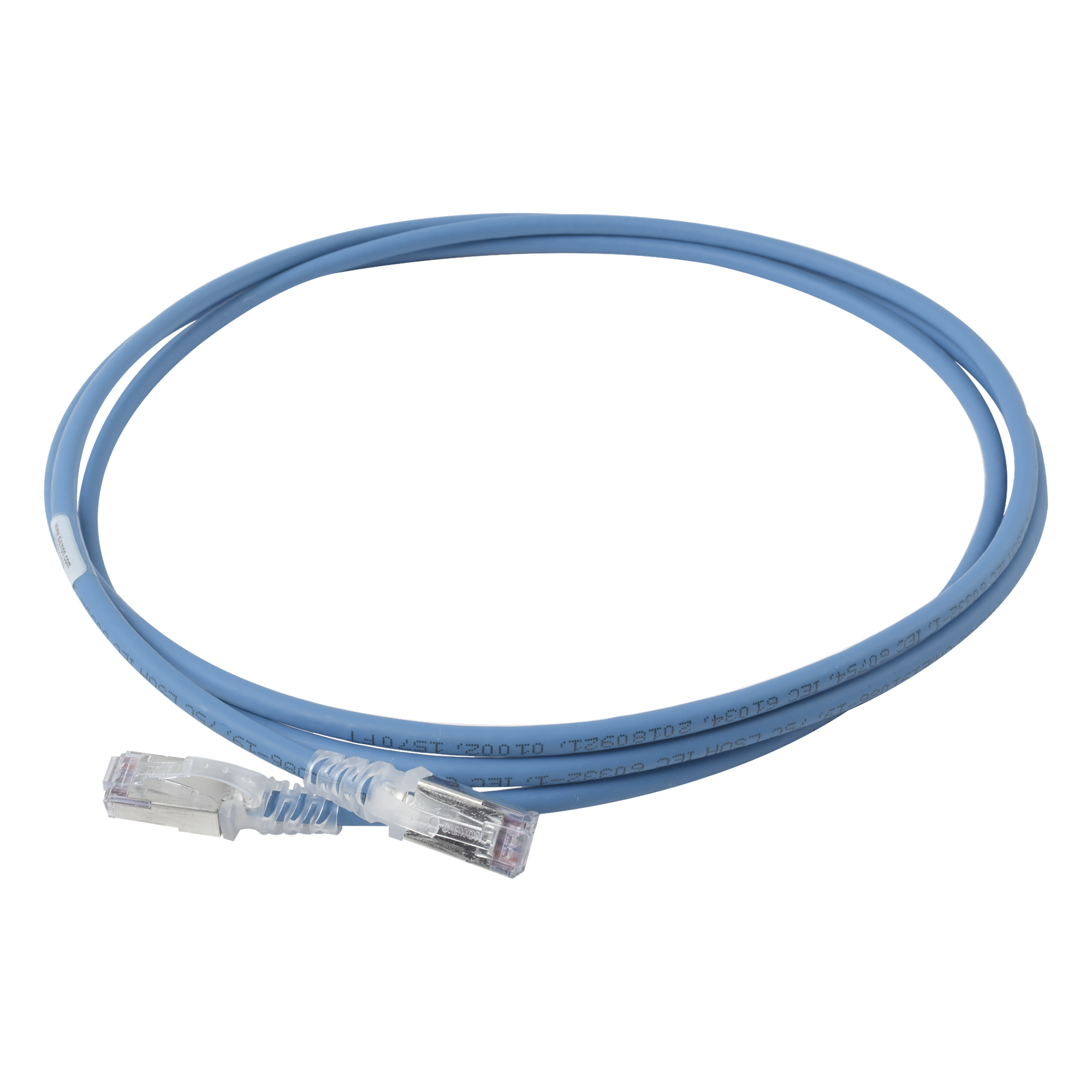 Patch Cord Skinny Cat6A Blindado S/FTP, 2.13 Metros (7 Pies), Diámetro Reducido 28 AWG, Color Azul — SIEMON · SKU SP6A-S07-06