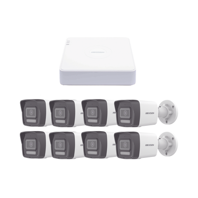 Kit IP 1080p (2 Megapixel) / NVR de 8 Canales con 8 Puertos PoE / 8 Cámaras IP Bala ColorVu Lite y Motion Detection 2.0 / Micrófono Integrado — HIKVISION · SKU KIPCV2M/8B