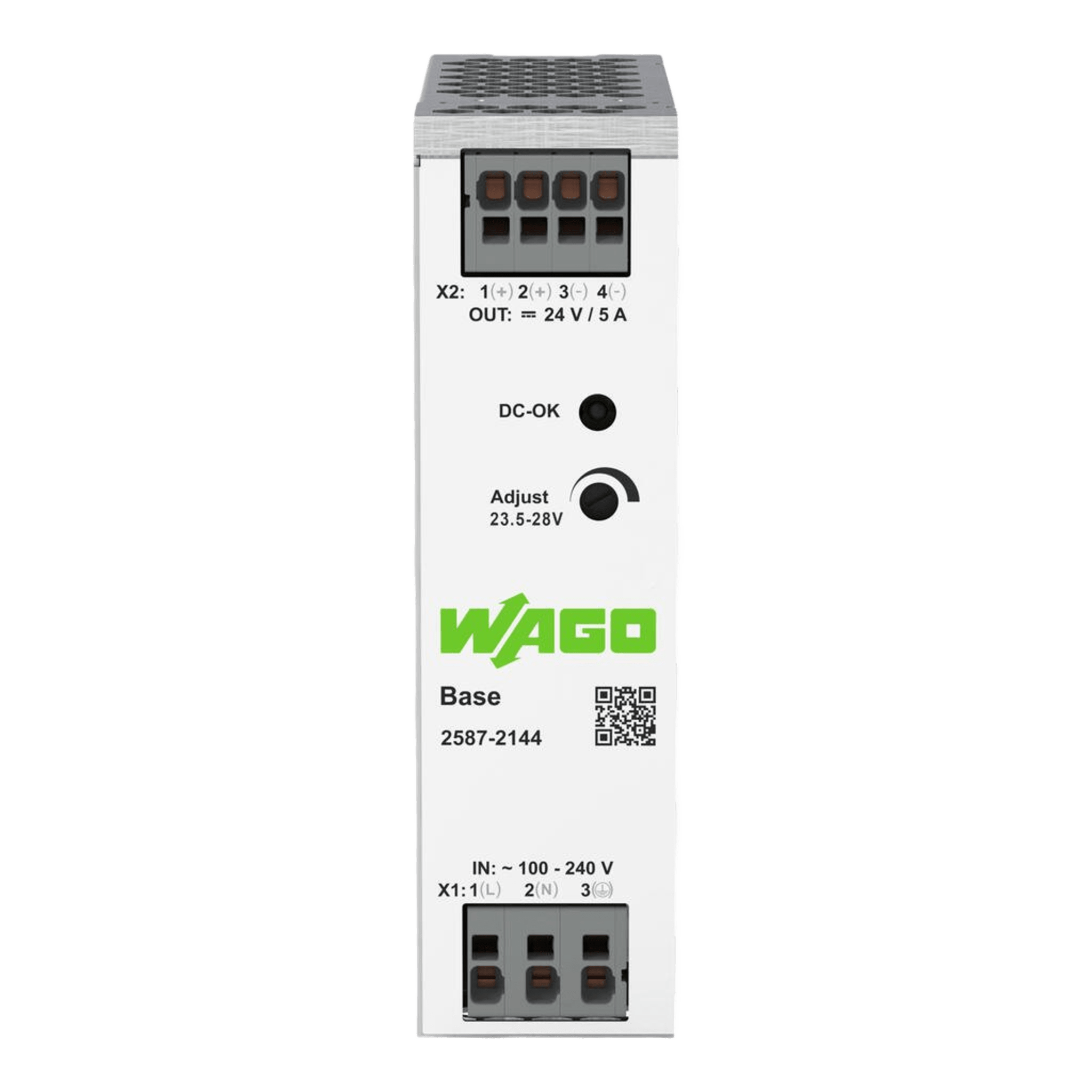 Fuente de Alimentación BASE / 24V DC 5A 120W / Monofásica 100-240V AC / Push-in CAGE CLAMP® / Sincronización Primaria / Conexión Paralelo y Línea / SELV/PELV / IP20