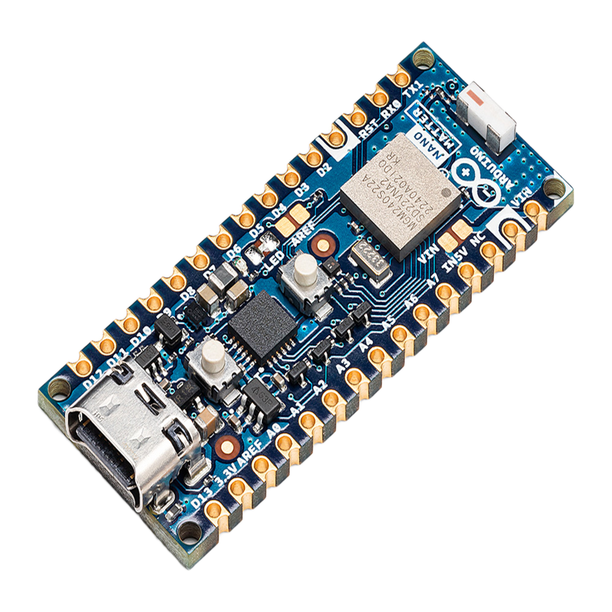 Placa de Desarrollo IoT / Arduino Nano Matter / Microcontrolador MGM240S 78 MHz Cortex-M33 / Bluetooth 5.3 + Thread / 1536 kB Flash / 256 kB RAM / USB-C / Compatible Matter — ARDUINO LLC · SKU ABX-00137