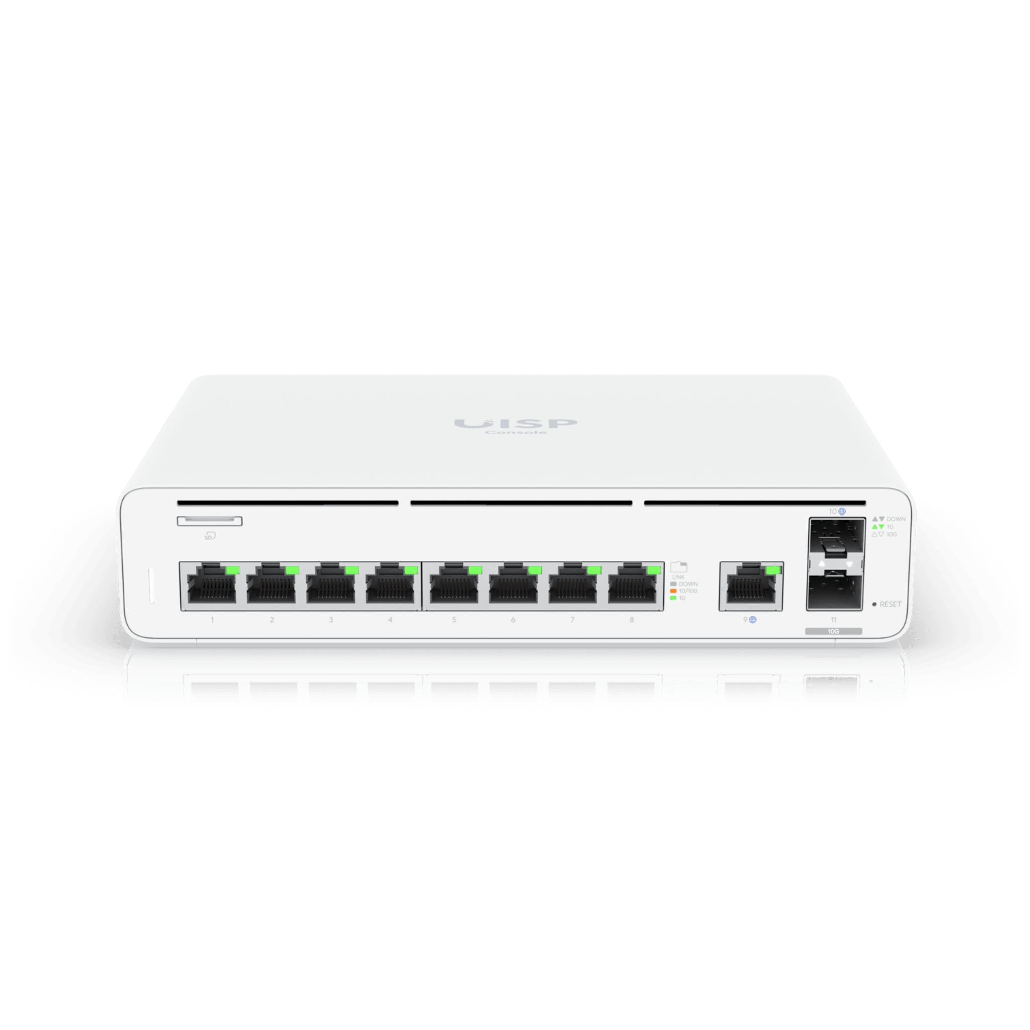 Consola UISP de Ubiquiti / Gateway y Switch de Red Gigabit / Controlador con Plataforma UISP para gestión remota de WISP (airMAX, airFiber, uFiber, LTU, edgeMAX, airCube) / 128 GB SSD / (1) WAN 1GbE / (1) WAN SFP+10G / (8) puertos LAN GbE RJ45