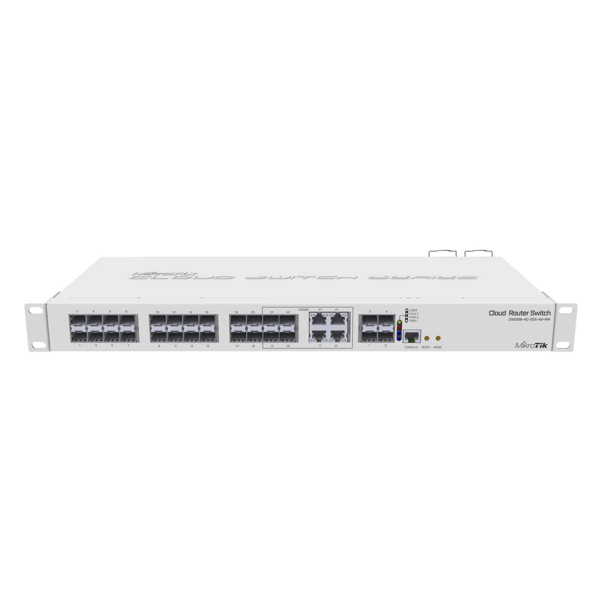 (CRS328-4C-20S-4S+RM) Cloud Router Switch Administrable L3, 4 puertos combo TP/SFP, 20 Puertos SFP, 4 Puertos SFP+ — MIKROTIK · SKU CRS328-4C-20S-4S+RM