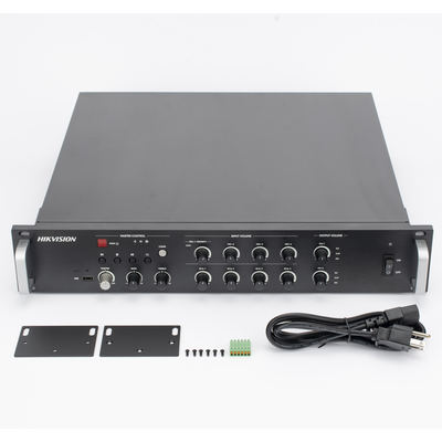Amplificador de audio | 2 zonas de 250W | 100V/70V | Calendarización de eventos | Biblioteca de Materiales de Audio | Entrada de Alarma | Hik-connect /Hikcentral profesional 