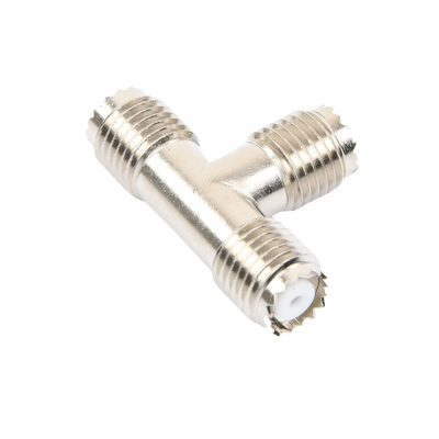 Adaptador en T, de Conector Mini-UHF Hembra a Doble Mini-UHF Hembra, Níquel/ Plata/ Teflón.