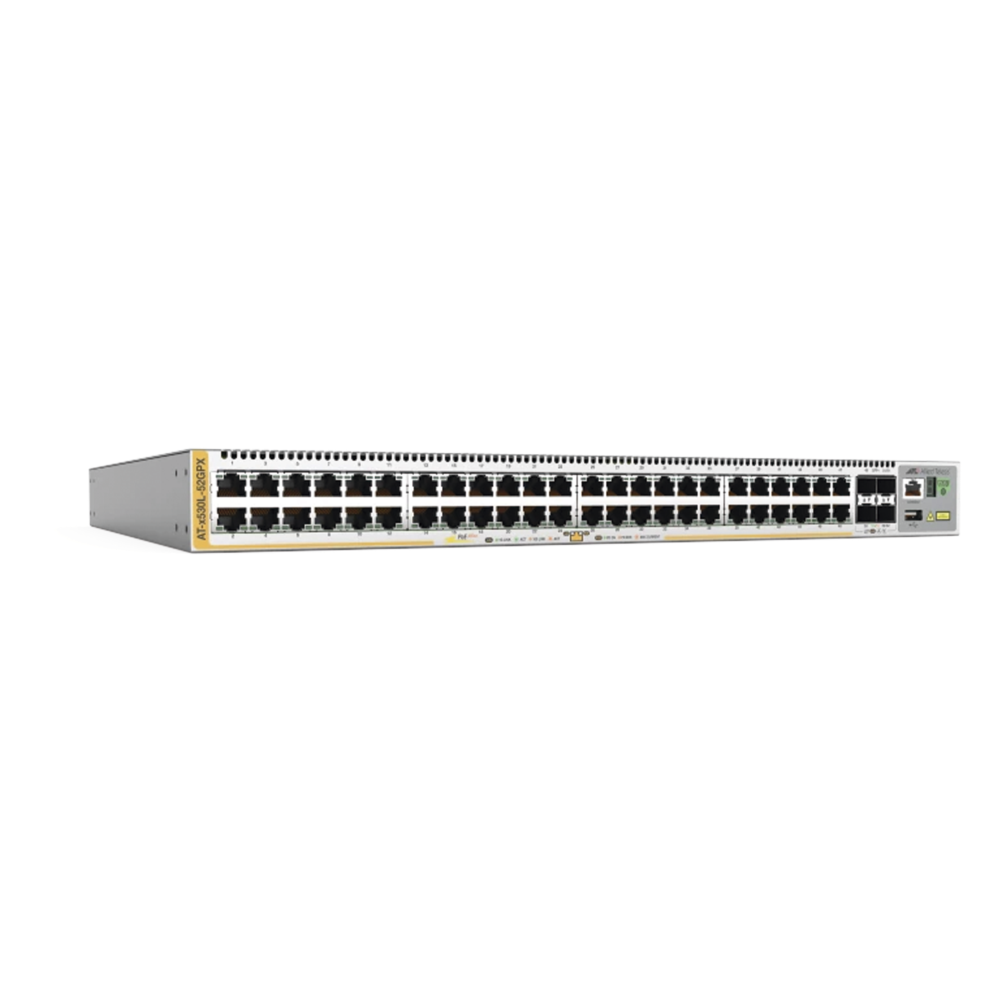Switch L3 Stackable, 48x 10/100/1000-T PoE+, 4x SFP+, Fuente redundante integradas 740 Watts (TAA compliant version) — ALLIED TELESIS · SKU AT-X530L-52GPX-90