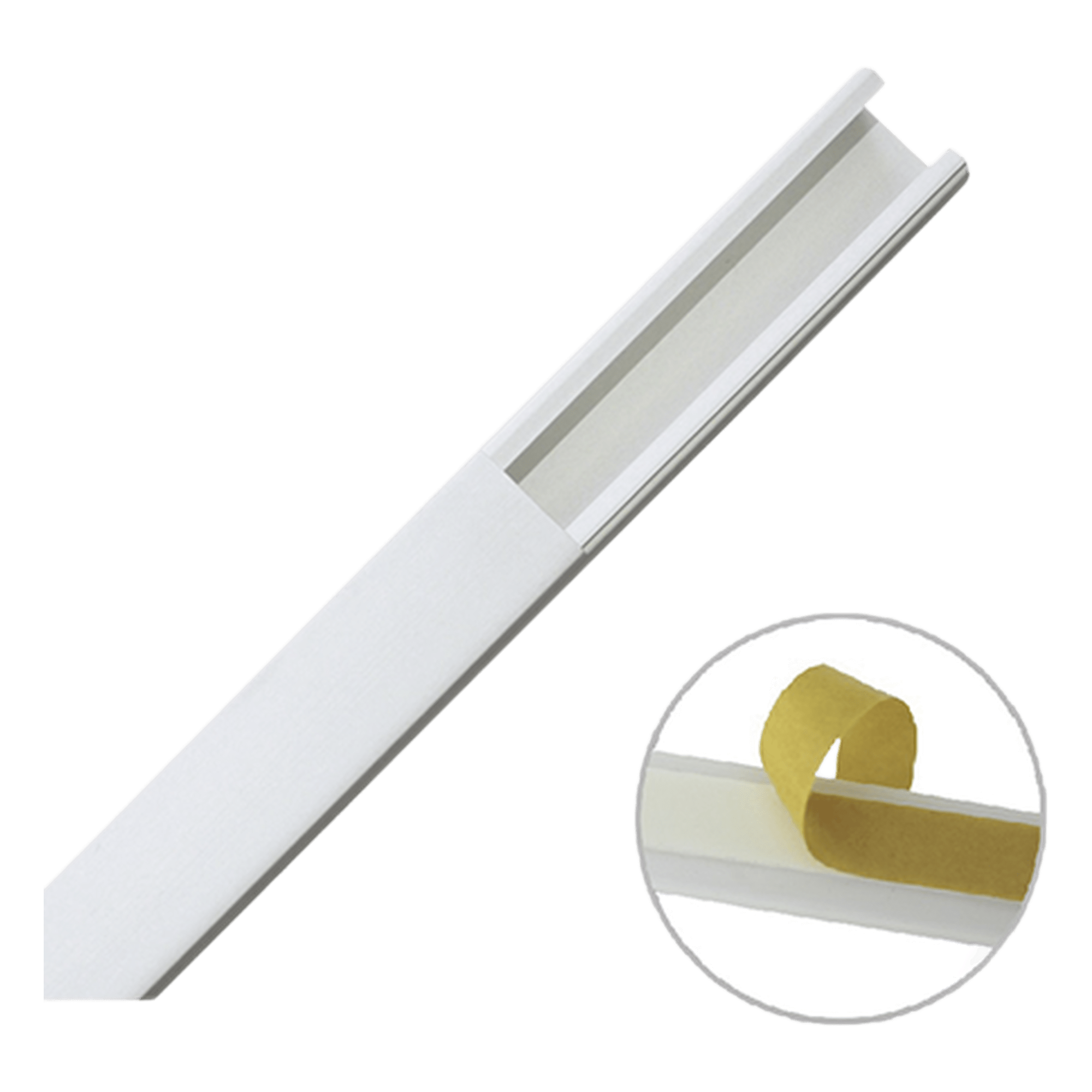 Canaleta color blanco de PVC auto extinguible de una vía, 20 x 17 mm tramo 6 pies, con cinta adhesiva (5201-21252) — THORSMAN · SKU TMK-1720-CC