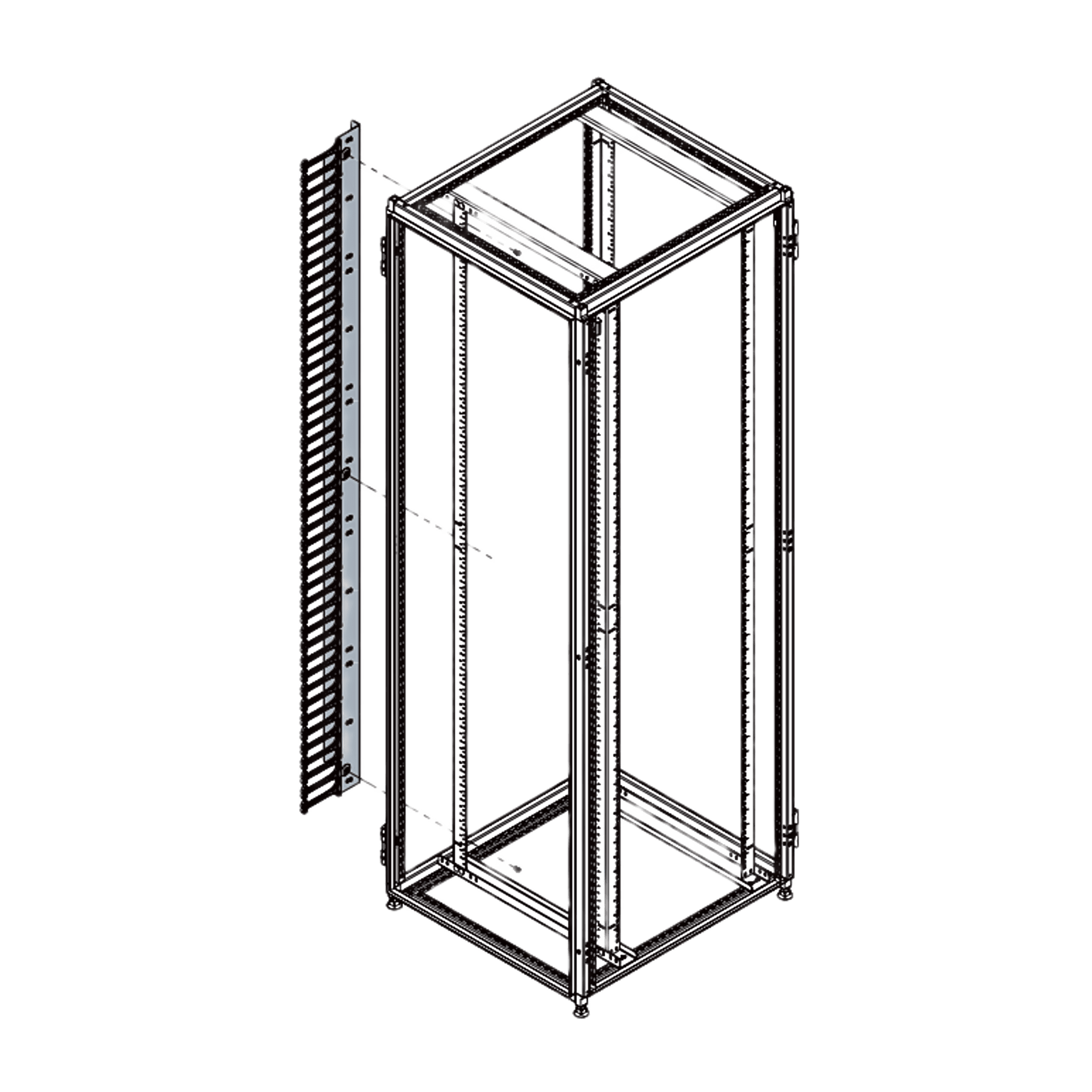 Organizador Vertical de Cables para Rack 45 UR (79 in) / Acero Negro RAL 9005 / Sección 95x208 mm (3.7x8.2 in) / Capacidad 726 Cables / Dedos cada 1.75 pulg / ProLine S1 HOFFMAN