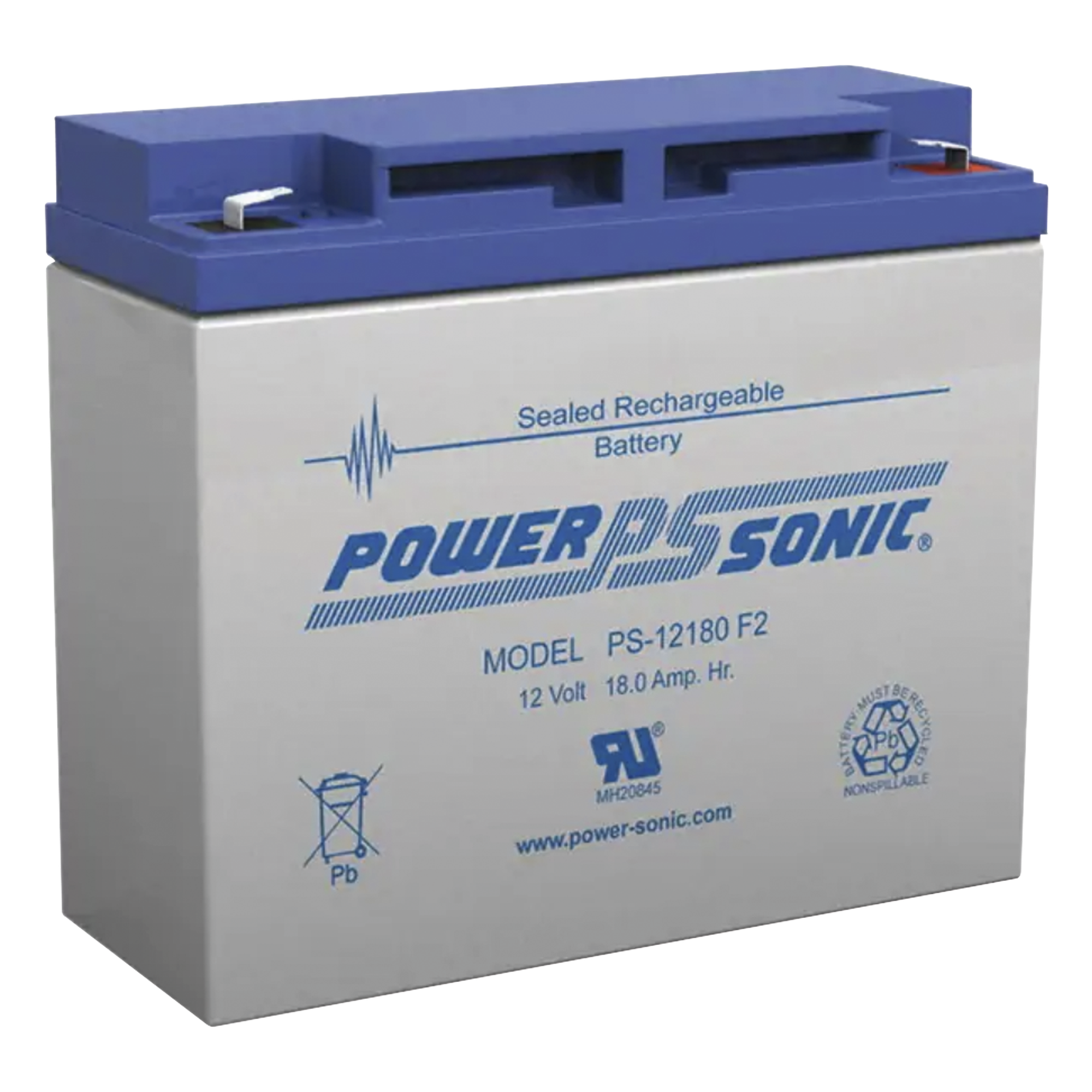 Batería 12V, 18AH, Para Respaldo, Tecnologías AGM/VRLA, Diseño De Vida Útil 5 Años, Terminales Tipo F2, Listada UL, Libre De Mantenimiento — POWER SONIC · SKU PS-12180-F2