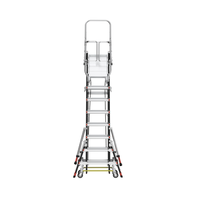 Escalera de Fibra de Vidrio con Jaula de 8'-14' (2.44 - 4.27 m). Con Ajuste en Ruedas (RATCHET™ Leveler) (SKU:18515-817).