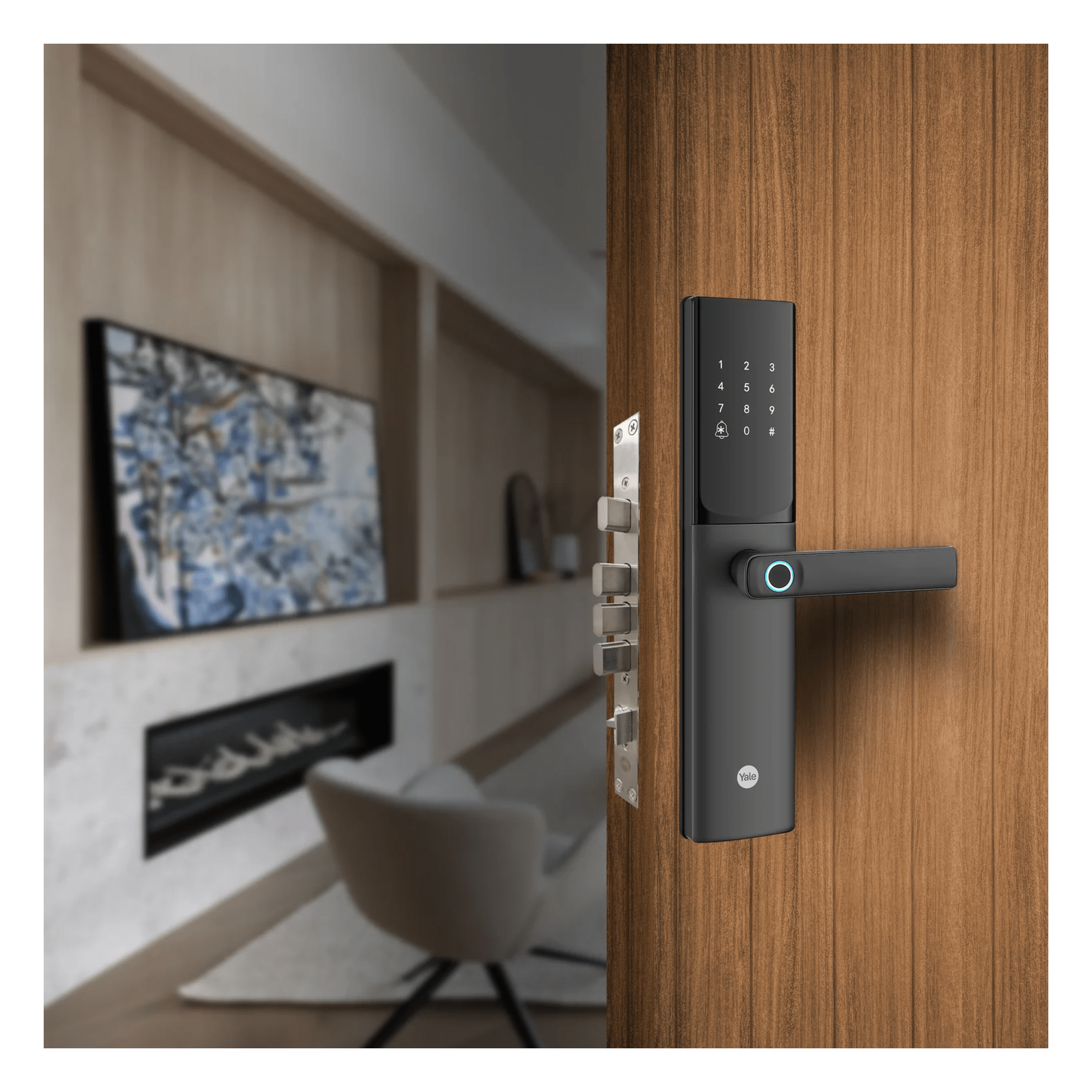 Cerradura Digital JULIUS / Sensor de Huella con Inteligencia Artificial / Registro de 100 Huellas y 100 Códigos / Bloqueo Automático / Modo Niños / IP54 / Incluye 2 Llaves de Alta Seguridad y 4 Tarjetas MIFARE — YALE-ASSA ABLOY · SKU MX83425
