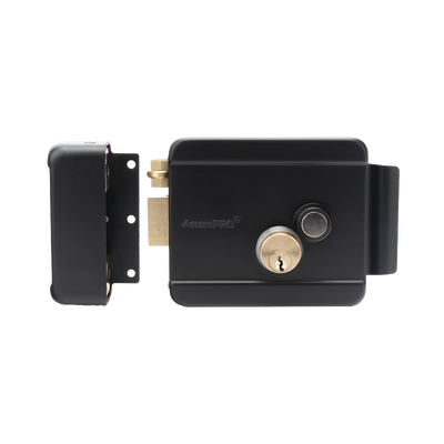 Cerradura Eléctrica con Botón de Salida / Incluye Llave / Exterior / Izquierda / Color Negro