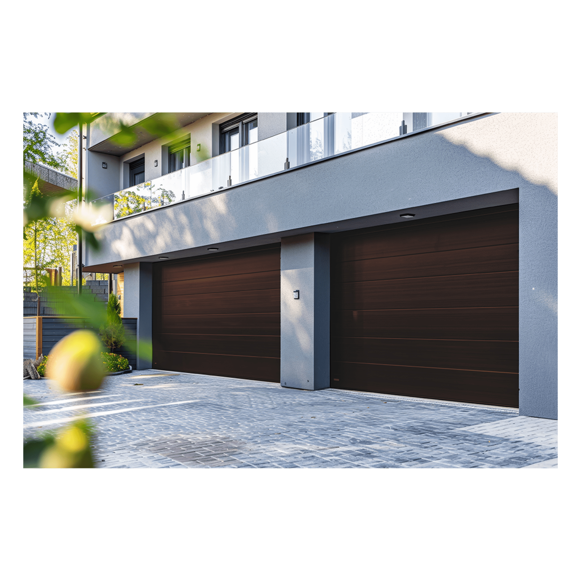 Sección para Puerta de Garage / Panel Calibre 26 / Relleno Poliuretano 43 mm / Imitación Madera Black Walnut / Estilo Americana / Operación Silenciosa — ACCESSPRO · SKU SECGAR-128B