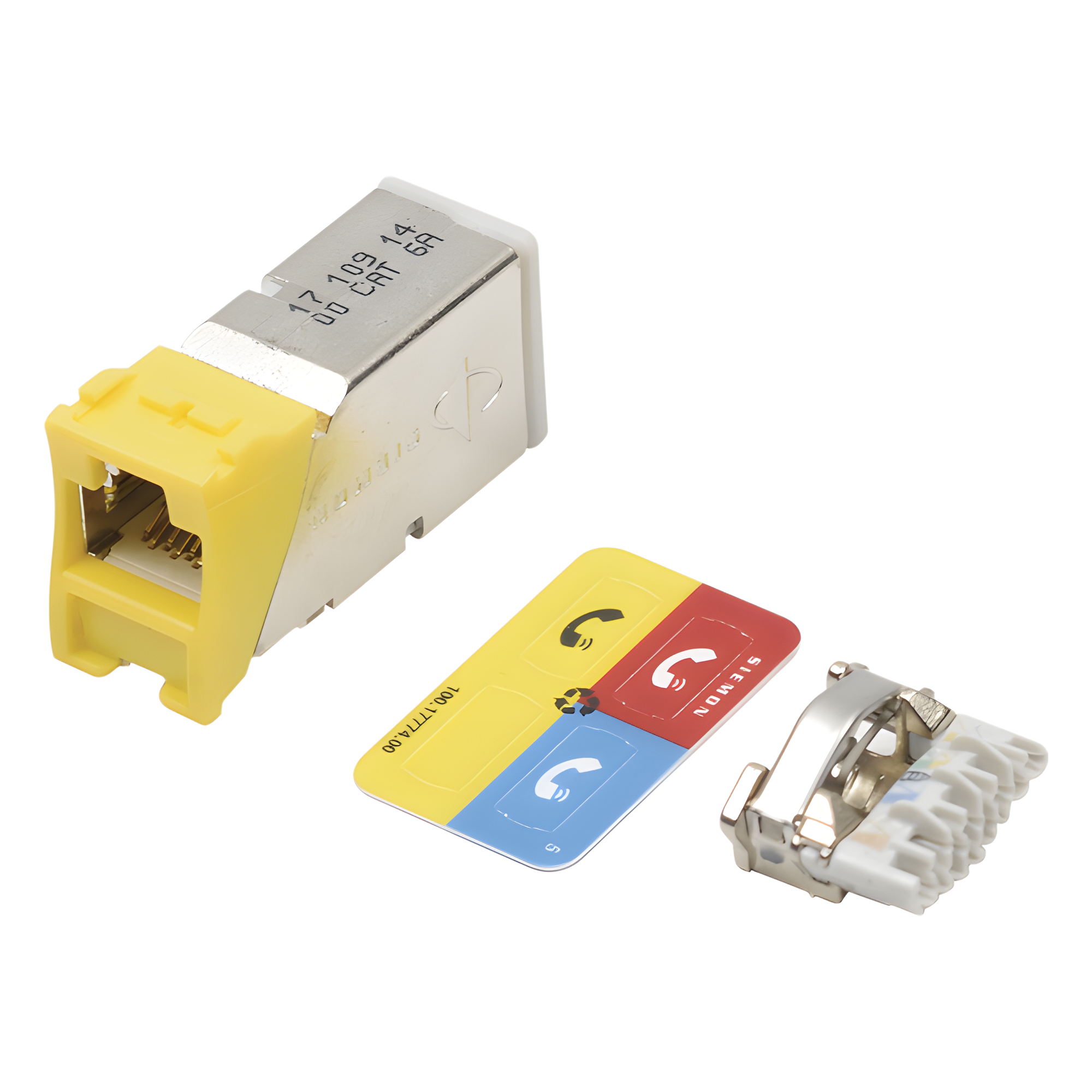 Jack Z-Max Cat6A, Blindado, Montaje Híbrido en Placa de Pared (Plano y Angulado), Color Amarillo — SIEMON · SKU Z6A-S05
