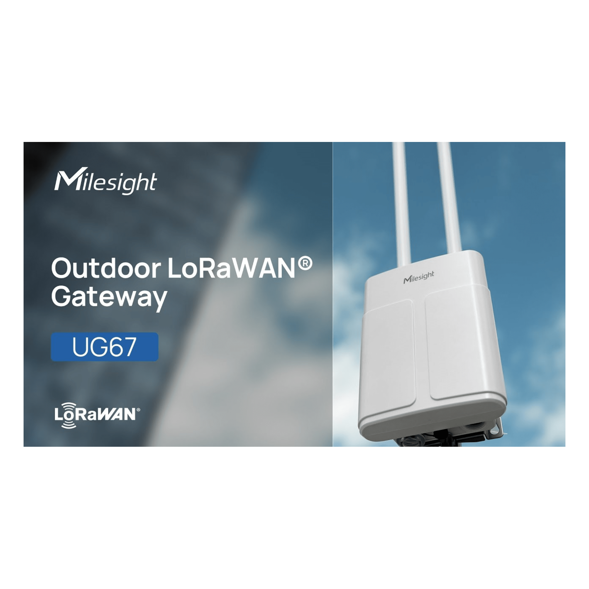 Gateway LoRaWAN para Exterior / 8 Canales / IP67 / 4G LTE / GNSS / PoE / Alcance 15 km — MILESIGHT · SKU UG67L08GL915M