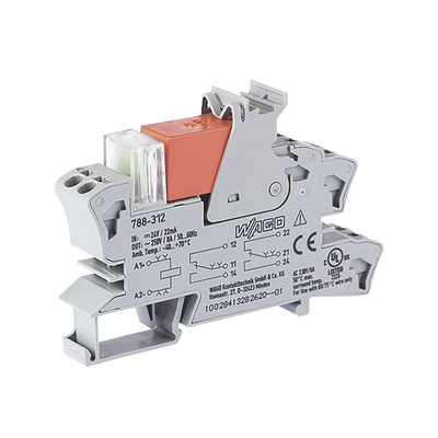 Módulo con Relé / 24 VCC / 2 Inversores / 8 A Corriente Continua / Montaje Riel DIN 15 mm / Indicador LED Rojo / Push-in CAGE CLAMP