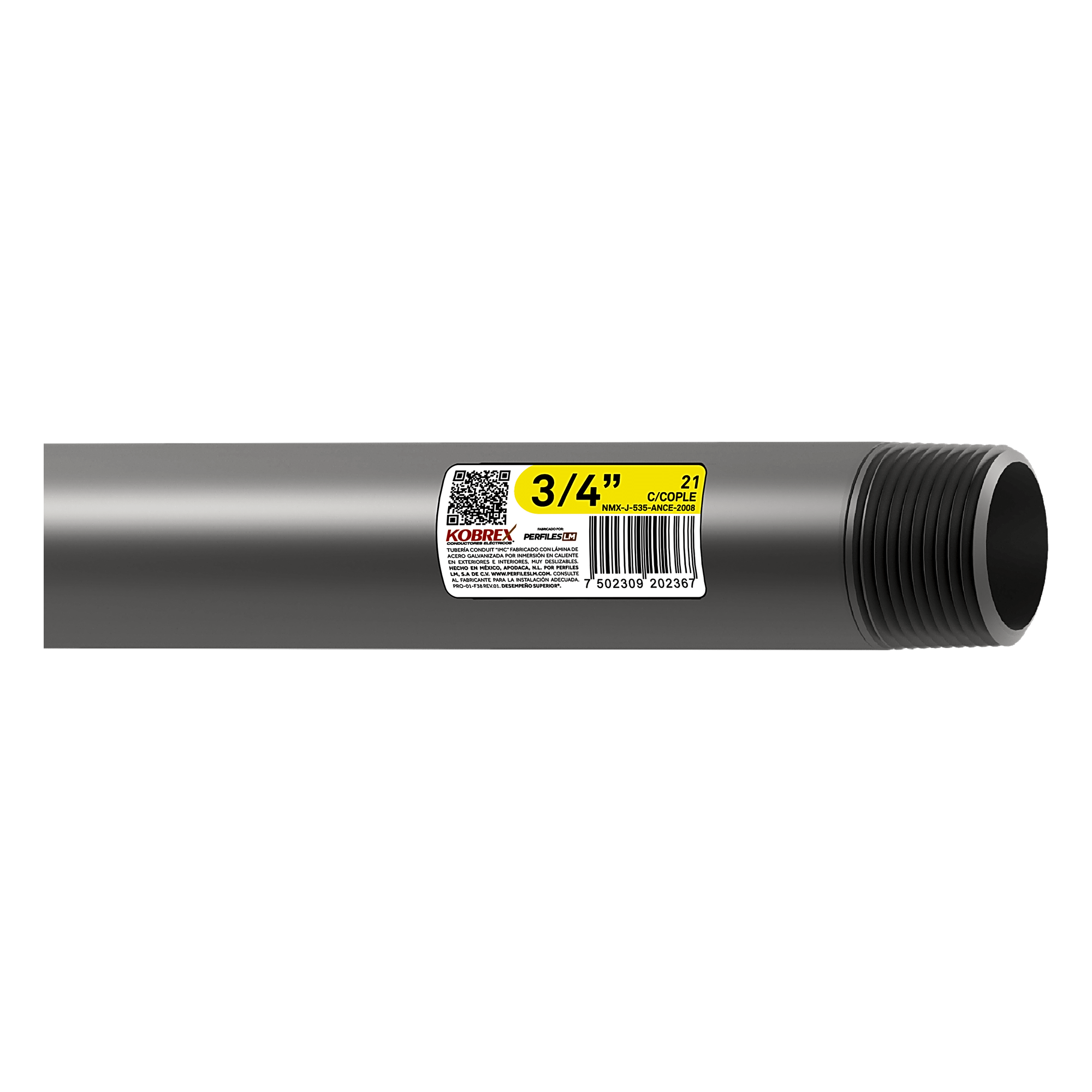 Tubo Conduit Pared Gruesa de Acero Galvanizado de 1 1/4" / Recubrimiento Zinc Interior y Exterior / Inmersión en Caliente / Etiqueta Amarilla/ NMX-J-535-ANCE. — KOBREX · SKU KIMC-114