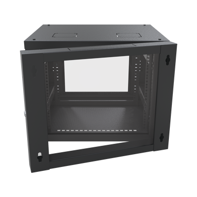 Gabinete Abatible de Pared (Con Marco Trasero) con Rack 19" de 12 Unidades. Ventana de Cristal Templado.