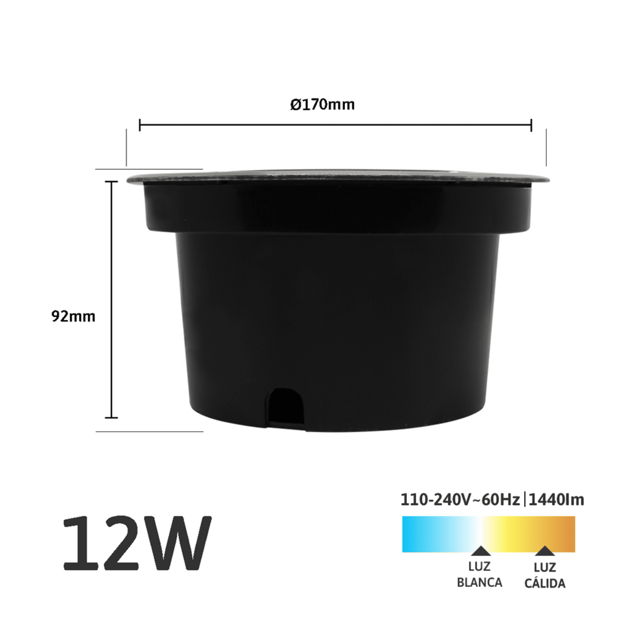 Luminario Empotrar en Piso / Uso en Exterior IP66 / Multivoltaje 110-240V~ 60Hz / Temperatura de Color 6500K / Ángulo de Luz 36° / Aleación de Aluminio y Vidrio Templado / No Dimeable