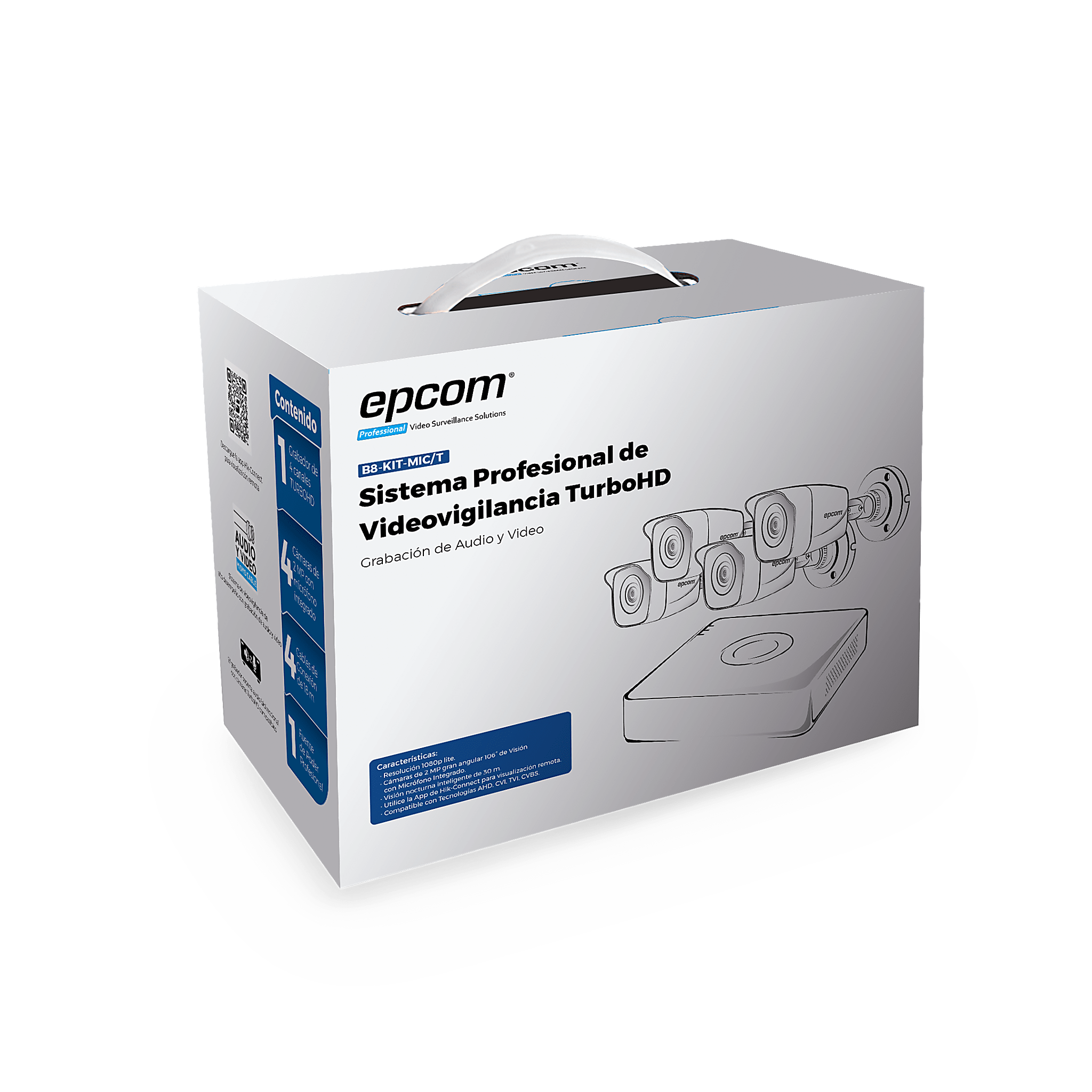 (MICRÓFONO Integrado + Detección de Movimiento 2.0) Kit TurboHD 1080p Lite / DVR 4 canales / Audio por Coaxitron / 4 Cámaras Bala de Metal con Micrófono Integrado