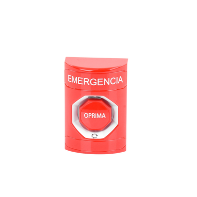 Botón de Emergencia, Texto en Español, Color Rojo, Acción Mantenida, Girar para Restablecer y LED Multicolor