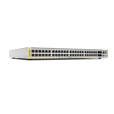 Switch PoE+ Stackeable Capa 3, 48 puertos 10/100/1000 Mbps + 4 puertos SFP+ 10 G, 370 W, fuente redundante — ALLIED TELESIS · SKU AT-X510-52GPX-10