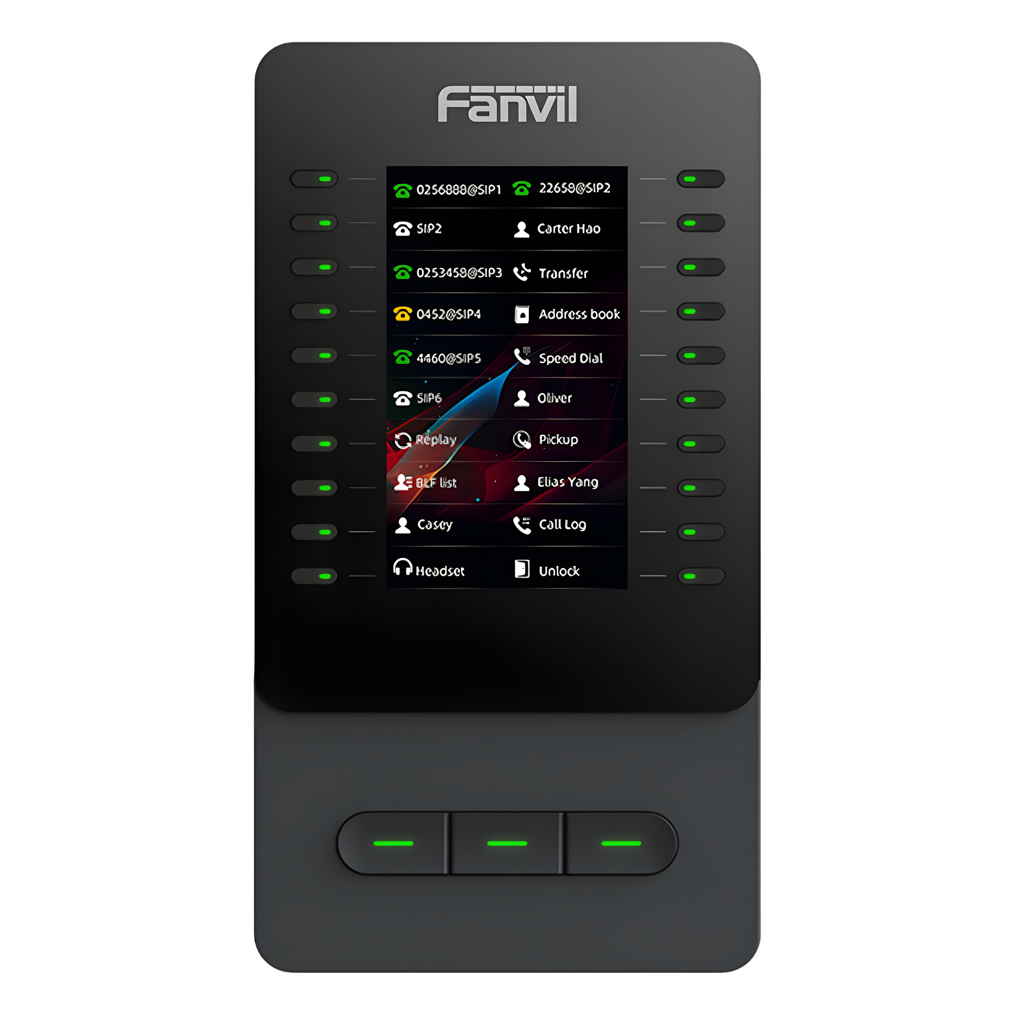 Módulo de Expansión IP / Pantalla Color 4.3 Pulgadas / 60 Teclas DSS Programables / USB Tipo-C / Cascada hasta 4 Unidades / Soporte Ajustable 40° y 45° — FANVIL · SKU EM60