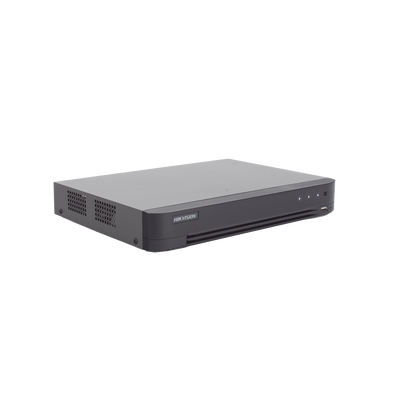 DVR 4 Canales TURBOHD + 4 Canales IP / 8 Megapixel (4K) / Audio de dos vías por Coaxitron / ACUSENSE / Reconocimiento Facial / 1 Bahía de Disco Duro / Salida de Video en Full HD / H.265+