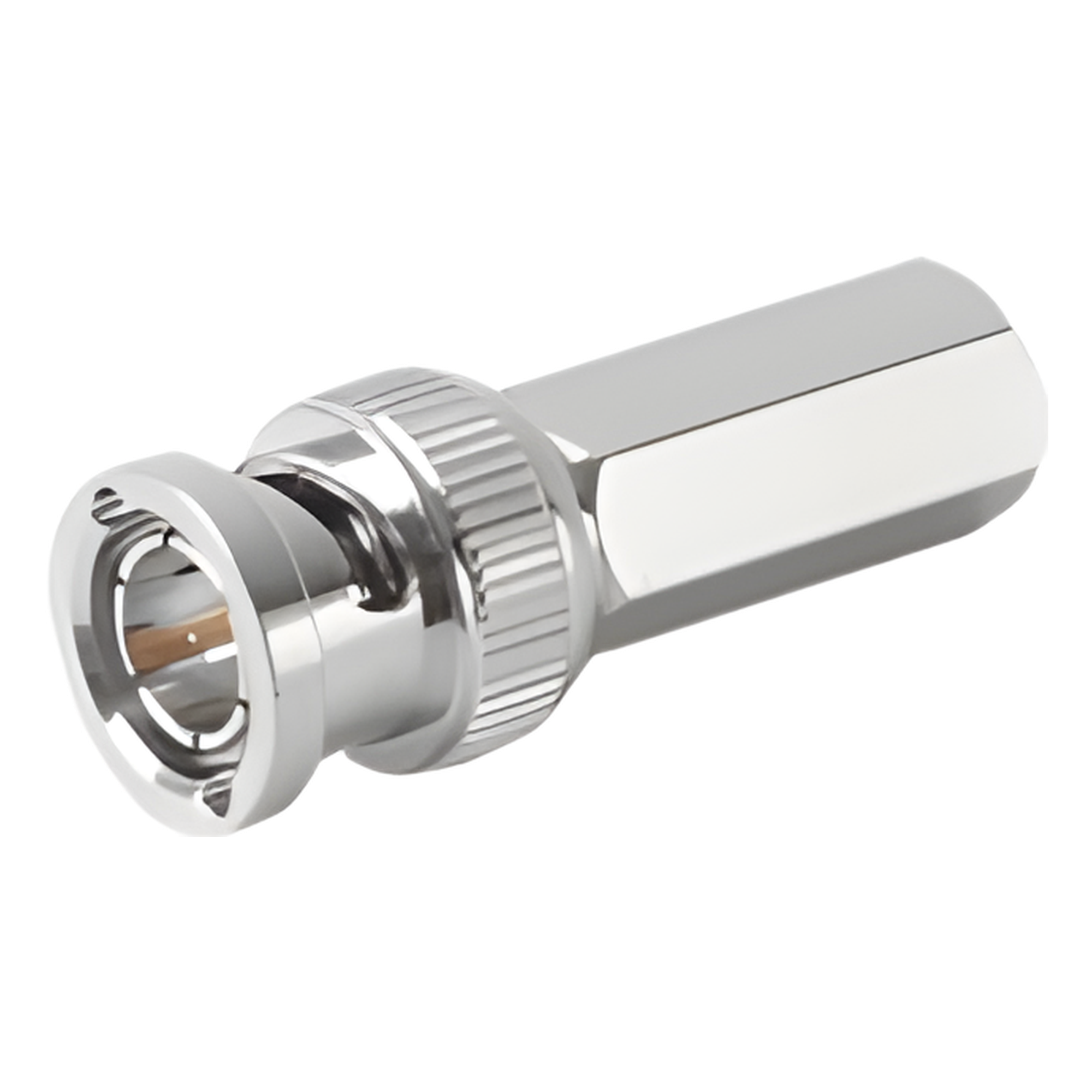 Conector BNC Macho de Ensamble Roscable (Hex.) en Sentido de las Manecillas de Reloj para Cable Coaxial RG-59/U, Níquel/ Oro/ Delrin. — RF INDUSTRIES,LTD · SKU RFB-1705