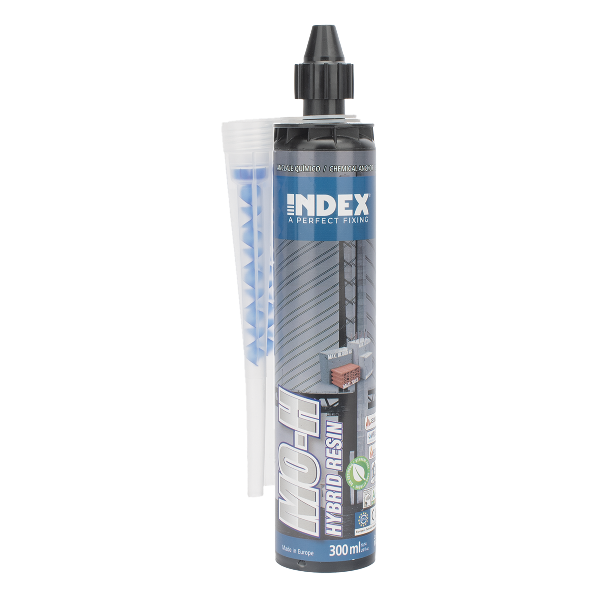Resina Epoxy Vinylester sin Estireno para Altas Cargas en Concreto y Ladrillo / Curado Rápido / Para Cargas Sísmicas Categoría C1 / Contenido 300 ml. — INDEX · SKU MOH300