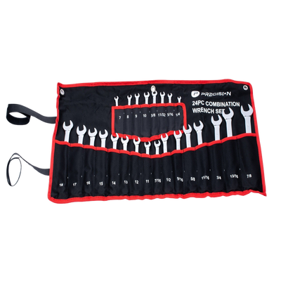 Juego de Llaves Combinadas / 24 Piezas / Métricas e Imperiales / Acero Cromo-Vanadio / Estuche Nylon Enrollable