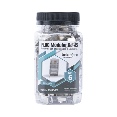 Bote con 100 Piezas de Plug Modular RJ45 Cat6 Blindado con Pin de Tierra, Chapado de Oro a 30 Micras para Durabilidad Extrema