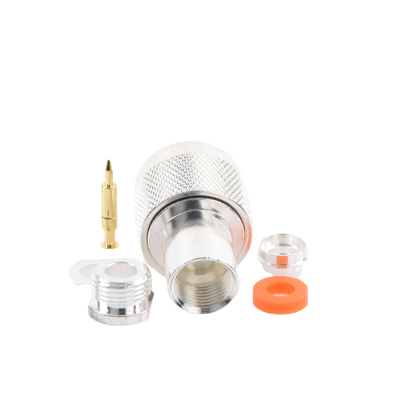 Conector N Macho de Rosca para RG-58/U, RG-142/U, Plata/ Oro/ Teflón.