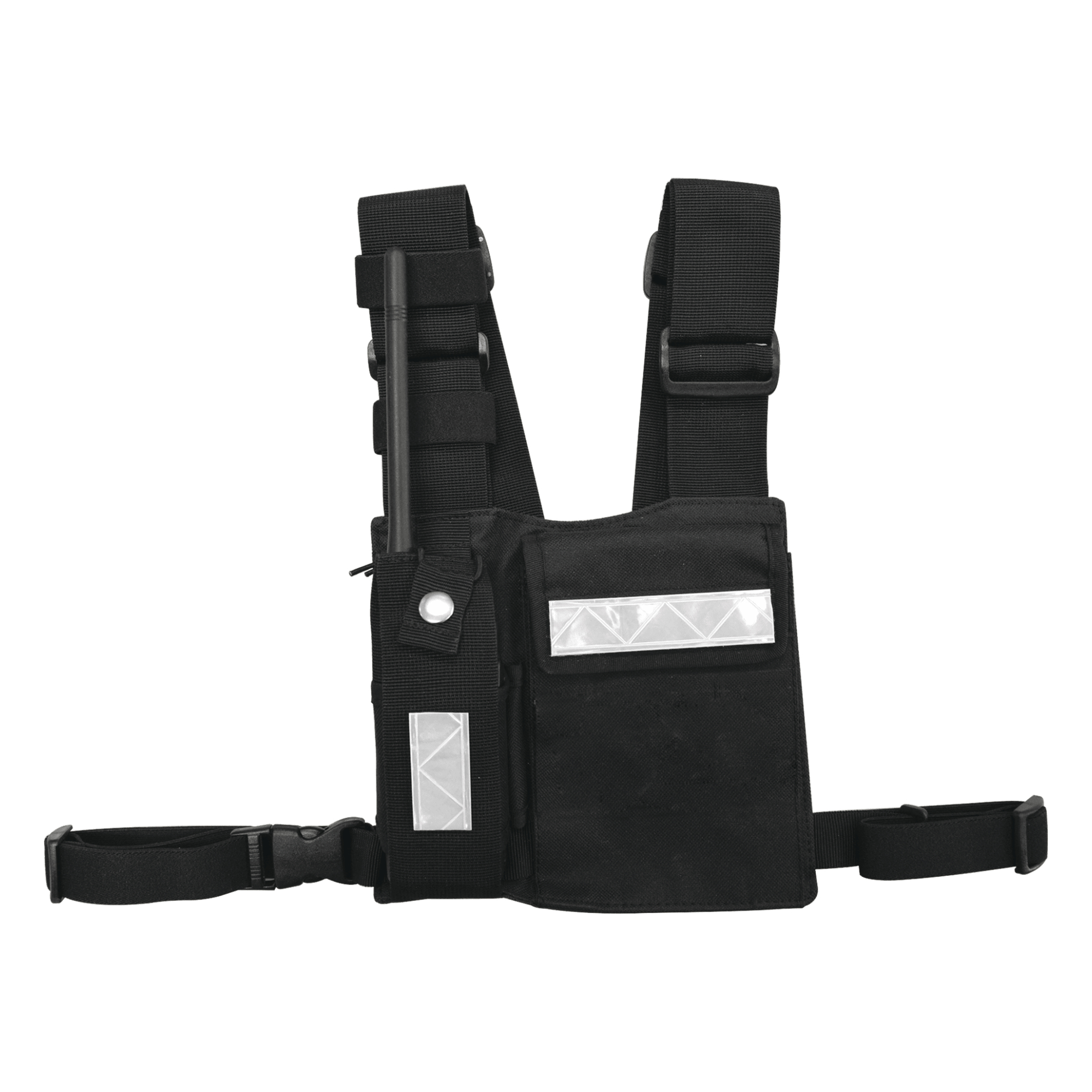 Pechera Universal Sin Logo con Soporte para Radio y Bolígrafo más Bolsa con Cinta Adherente para su Seguridad. — SYSCOM · SKU CPP-SLG